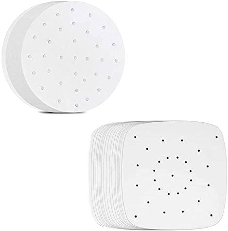 200 st. luftfritös papper, Air Fryer Liner perforerat bakpapper, runt bakpapper perforerat bambumaterial, för fritös, ångkokare, mikrovågsugn