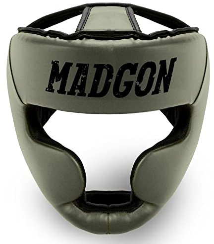 MADGON Casco de Boxeo con Increíble Protección de Impactos – Protector de Cabeza Boxeo Completo – Visión Ideal y Mínima Sudoración – Artes Marciales, MMA, Kick Boxing, Sparring – Incluye Bolsa