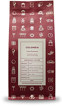 39 Steps Coffee | Tres Pioneros - Colombia - Signature Decaf | Flavour notes of Chocolate, Lemon and Lime | Medium Roast Whole Coffee Beans | 1kg Bag