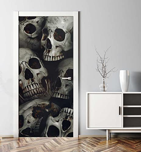 MyMaxxi - Tür bekleben mit Türtapete Türposter Türfolie Selbstklebend 90x200 Totenkopfgrube - Tür verschönern Türaufkleber Türklebefolie Skelett Tod Schädel grau