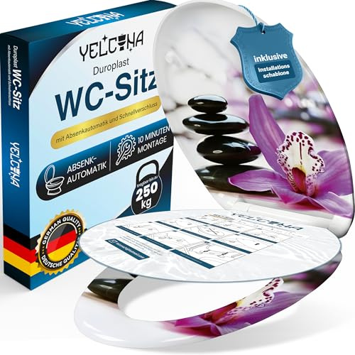 YELCONA Toilettendeckel Mit Absenkautomatik | WC Sitz Mit Absenkautomatik | Klodeckel Mit Absenkautomatik | Antibakteriell, UV-Beständig, Quick-Release, Installationsschablone (Wellyness)