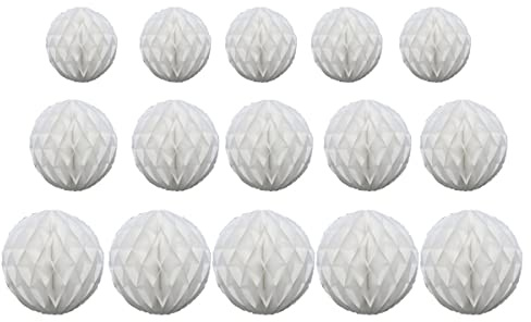 15pcs Honeycomb Ball Decorations - 4' 6' 8' Tissue Pom Pom Hanging Balls for Parties, Baby Showers, Birthdays & Weddings (White)