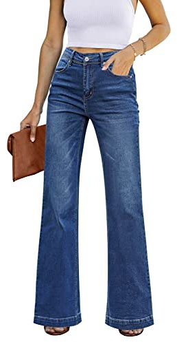 Roskiky Schlaghose Damen High Waist Wide Leg Baggy Jeans Stretch Hosen