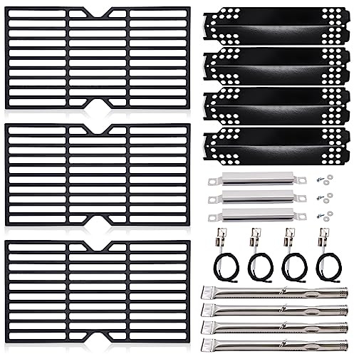 Adviace Grillersatzteile für Charbroil 4 Brenner 463436215, 463439915, 463436213, 463436214, G432-001N-W1, 46 7/8 Zoll Gusseisen-Grillroste, Brennerrohre, Heizplatten, Tragerohre, Anzünder
