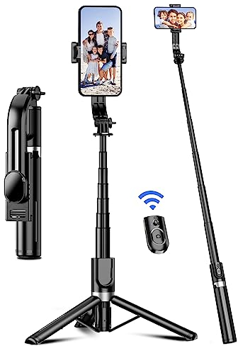 106cm Bastone Selfie, Selfie Stick Estensibile in Alluminio con Telecomando Bastone Selfie Treppiede Rinforzato e Stabile Rotazione a 360° Compatibile con Android e iPhone Telefono (Nero)