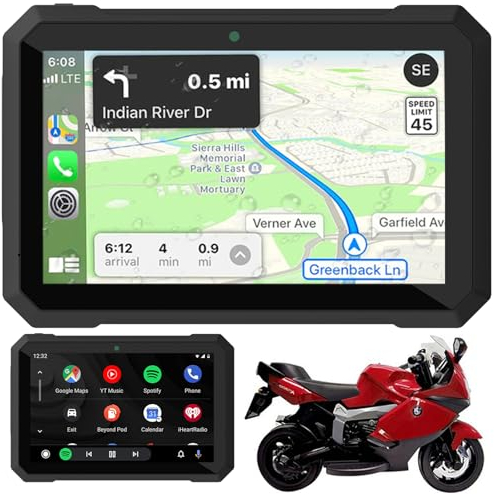 Sunweyer Motorrad Carplay und Android Auto Tragbare Drahtlose GPS Navigation 7 Zoll IPX7 Wasserdicht Touchscreen 5G Dual Bluetooth