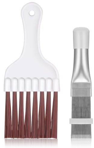 2 Pièces Peigne d'Aileron de Condensateur de Climatiseur, Brosse de Nettoyage à Ailettes, Brosse de Nettoyage de Climatiseur, Nettoyage Ailettes de Radiateur en Acier Inoxydable, Outil Radiateur