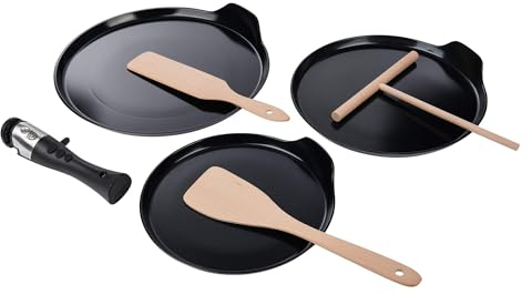 GRÄWE Crêpes Pfannenset 7-teilig, CK2-Antihaftbeschichtet, inkl. abnehmbarer Griff, Crêpes Zubehör