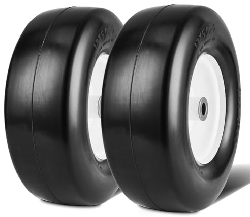VEVOR Lawn Mower Tires with Rim, 13x5-6 Tubeless Tractor Tires, 2-Pack Tire and Wheel Assembly, Flat-free PU Tires, 3.25-5.9 Centered Hub, 3/4 ID Bushing, 20 PCS Adapter for Lawn Mowers Tractors