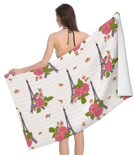 Novastar Toalla de playa de secado rápido, toallas de microfibra con diseño de torre de rosas para el cuerpo, toallas de baño suaves para baño, toallas de playa personalizadas a prueba de arena