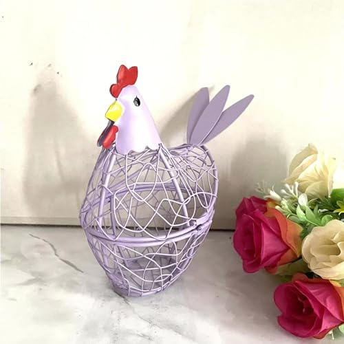 Generic Chicken Wire Egg Basket Egg Holder Farmhouse Rustic Vintage Rooster Decor Chicken Shaped Egg Basket Fruit Storage Wire Basket For Collecting And Countertop Storing Egg (Purple)