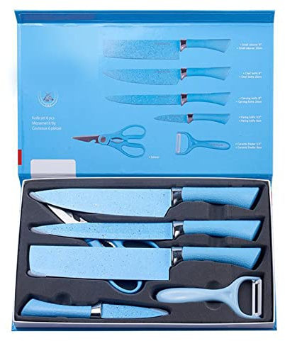 Juego de Cuchillos Coloridos, Juego de Cuchillos de Cocina Coloridos de 6 Piezas, Ergonómico para Cortar (BLUE)
