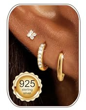 FUNEIA Ohrringe Silber 925 /14K Vergoldet Damen Klein Creolen Ohrstecker Silber Gold Set mit Zirkonia Stapelbar Wasserfest Stecker Hypoallergene Goldene Ohrringe Mehrere Piercings Ohrlöcher Schmuck