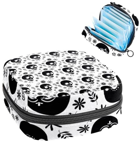 Damenbinden Aufbewahrungstasche Perioden Kit Tasche für Schule Menstruationstasse Beutel Damenbinden Organizer Tasche Schwarz Schädel Blumen Muster