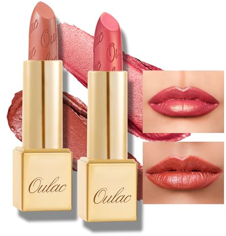 OULAC Set de Pintalabios Naranja Brillo Metálico, Brillo 3D de Larga Duración, Barras de Labios de Alta Pigmentación y Cobertura Total, Fórmula Cremosa e Hidratante, Vegan 2PCS