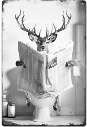 SUPERDANT Cartello In Metallo Vintage con Cervo Che Legge Il Giornale Poster per Toilette Cartelli Retrò Cartello In Metallo con Animali Divertenti Decorazione Retrò per Camera Da Letto e Bagno