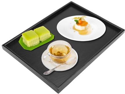 VIFERR Schwarzes Holztablett Rechteckig, 40 x 30cm Serviertablett Holz, Rechteckiges Serviertablett aus Massivholz für Tee, Kaffee, Getränke, Snacks, Speisen, Frühstück
