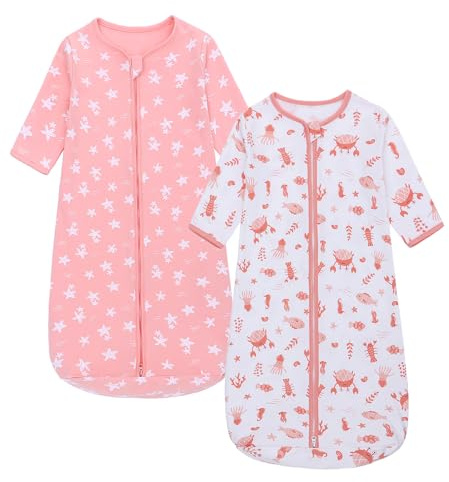 Miracle Baby 2-pack babysovsäck bärbar babyfilt i 100 % bomull långärmad sovsäck för småbarn från 0 till 18 månader (korall sjöstjärna, L)