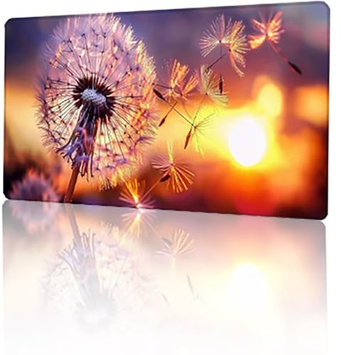 Yellow Mouse Mat XXL 600 x 300 x 3 mm Gaming Mouse Pad Large, Dandelion Desk Mat with Stitched Edges, Extended Mousepad with Anti-Slip Base, Waterproof Desk Matt for pc Accessories Office Decor T-649