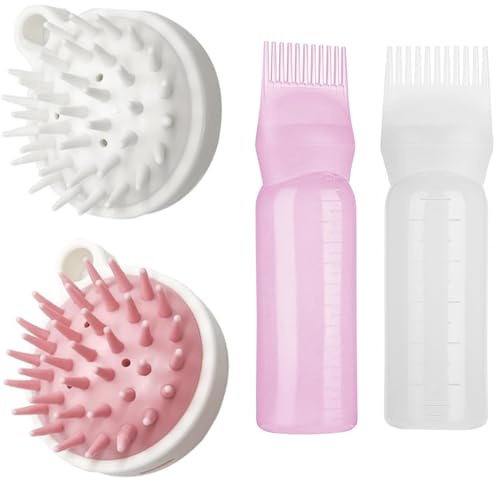 Haaröl Applikator,2 Stück Applikator Flasche mit 2 Kopfhaut Massagebürste,Haare Bottle Applikator Flasche Gleichmäßiges Haarfärbepinsel,Scalp Massager,Pinsel Haare Färben