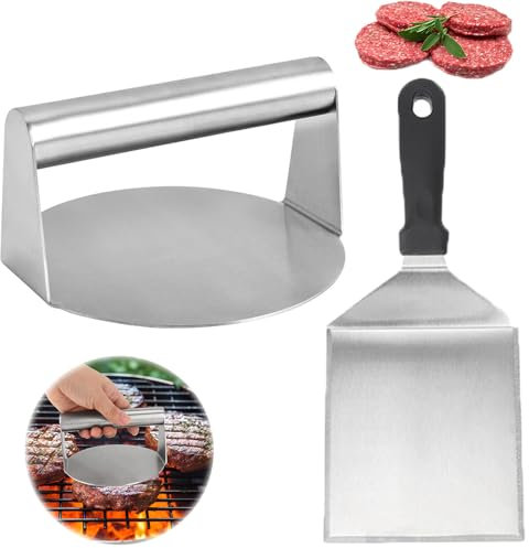 Set di 2 Hamburger In Acciaio Inox Smash Burger Press Anti-Aderente Acciaio Inox Schiaccia Hamburger Pressa Hamburger E Spatola Burger Set per Esterni E Interni, Teppanyaki BBQ Bistecca E Pizza