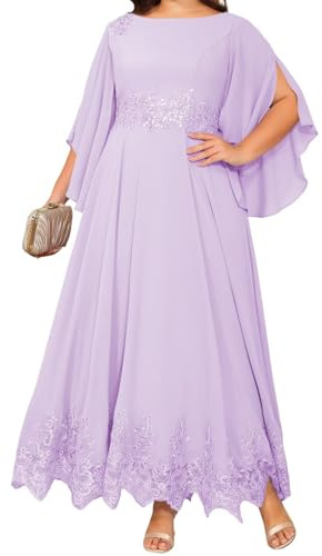 YIANN Robe de mère de la mariée à manches flottantes pour femme avec dentelle à paillettes longue robe de soirée formelle, lilas, 46