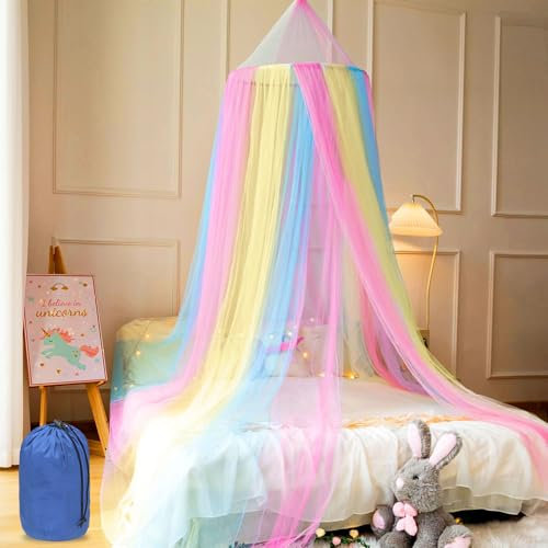 Spetsbst Betthimmel Mädchen Regenbogen, Himmelbett Vorhänge Baldachin Kinderzimmer, Hängendes Mückennetz Bett, Fliegennetz Moskitonetze Für Mädchen Zimmerdekoration Reise Und Zu Hause Indoor Outdoor