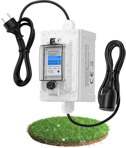 Trsaow Mobiler Digitaler Stromzähler 230V,Outdoor KWH Messgerät mit IP67 Wasserdicht Speicherung bei Stromausfall und Ein-Tasten-Zurücksetzung für Wohnmobile Elektrofahrzeuge Steckdose Stromzähler