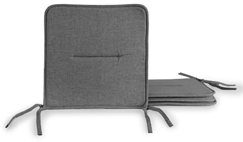 BESCH Pack 4 Cojines para Silla Usos Interior y Exterior 37x37x3cm Extra Suave Tejido Lino - Cojin de Asiento Decorativo de Poliéster Lavable Cómodos Acolchados (Gris Oscuro)