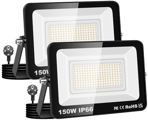 AUXTINGS 2 Pcs 200W Focos LED Exterior con Enchufe, IP66 Impermeable Foco Proyector LED blanco cálido 4000k Frío Floodlight 20000lm Iluminación de Seguridad para Casa Garaje Patio Terraza Campo