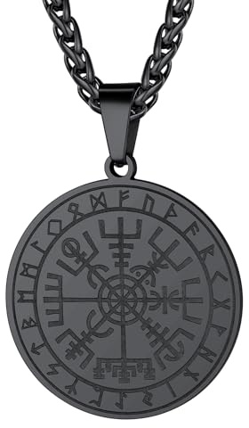 ChainsHouse Halskette für Herren Damen Halskette mit Kompass Anhänger Edelstahl Runen Anhänger Wikinger Kette Talisman Münze Kettenanhänger Halsschmuck Modeschmuck für Männer Frauen