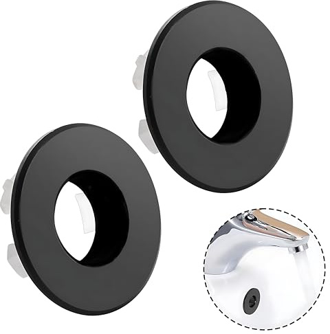 Basin Overflow Sink Hole Cover Black, Brass Bath Basin Overflow Ring for Bathroom & Kitchen, Round Overflow Hole Insert Cover Caps Replacement, Universal for Bathtub Bathroom Kitchen (Black)