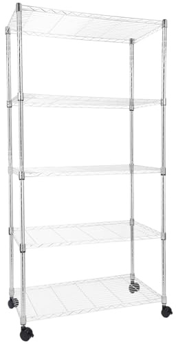 Whitmor Lagerregale mit 5 Etagen, robust mit Rollen, verstellbarer Stahl-Organizer, 180 kg Kapazität pro Regal, max. 907 kg insgesamt für Zuhause, Garage, Werkstatt, 91,4 cm L x 45,7 cm B x 180,3 cm H