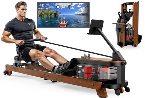 Orisyn Máquina de remo de agua para casa de madera de roble con Bluetooth, 180 kg de carga, apto para hasta 200 cm de altura