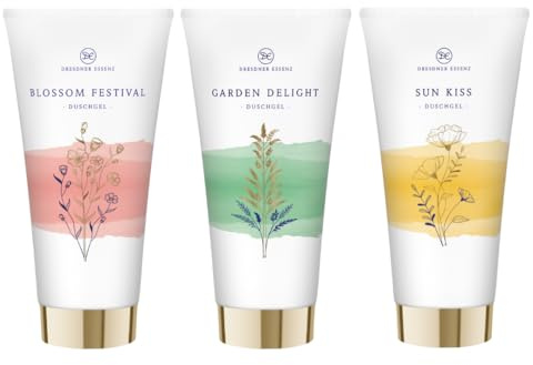 Dresdner Essenz Private Collection Duschgele – 3-teiliges Pflegeset | Set aus 3 luxuriösen Duft-Duschgelen (3x200ml): Blossom Festival, Garden Delight & Sun Kiss
