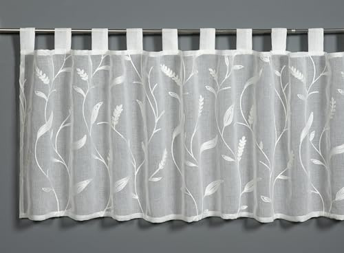 Sehlbach Rideau de bistrot, Dolly-Voile Broderie Ranke, Naturel, 140 x 48 cm Rideau de bistrot, Broderie élégante, Translucide, Opaque, Décoration Simple, Certifié Oeko-Tex