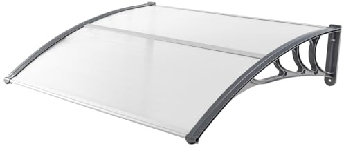HOMASIS Auvent Porte d'Entree, Marquise Porte d'Entree avec Panneau Revêtu à Double Couche, Auvent de Terrasse Extérieur de Porte et Fenêtre Contre Pluie Neige Vent (Transparent, 122 x 99)