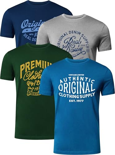 FULL TIME SPORTS Pack de 4 Camisetas Estampadas Hombre, Manga Corta, 100% Algodón, PRINT-002-PACK-2-L