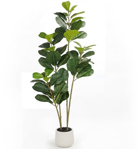 6FT Artificial Fiddle Leaf Fig Tree for Indoor Home Office Decor-Realistic Fake Ficus Tree in Black Planter,Faux Plant with Lifelike Trunk&Leaves for Living Room,Housewarming Gift