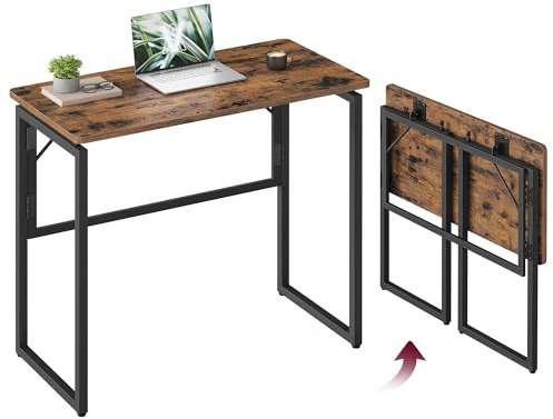 VASAGLE Fällbart bord, litet skrivbord, hopfällbart, datorbord, bordsskiva i ett stycke, rundade hörn, bord för hemmakontor, sovrum, 80 x 40 cm, vintagebrunt LWD151KD01