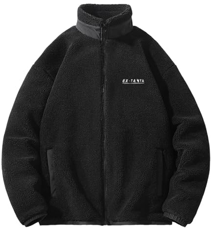 Fleecejacke Herren Teddy Jacke Unisex Winterjacke Plüsch Gefüttert Sweatjacke Patchwork Stehkragen Übergangsjacke Warm Outdoor Arbeitsjacke mit Durchgehendem Reißverschluss Plüschjacke Y2K Winterjacke