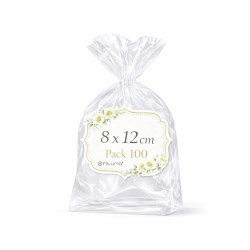 Ofituria Sacchetti Cellophane Trasparenti 8 x 12 cm, Sacchetti Trasparenti per biscotti e Caramelle, Bustine Trasparenti per Confezioni Regalo e bomboniere, per Feste e Natale, 1 Pack (100 Sacchetti)