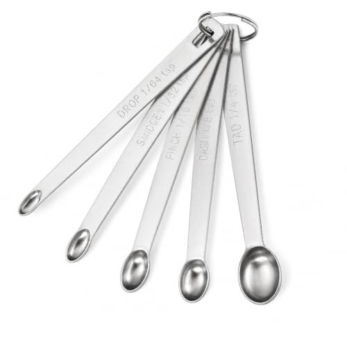 Tweruna Lot de 5 cuillères à soupe en acier inoxydable - Cuillères doseuses - Petites cuillères à café avec graduation, cuillères à épices - Cuillères à mesurer pour petits pots à épices