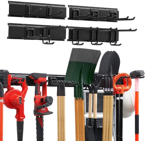 VEVOR Porta Attrezzi da Garage 167,6 cm Portata 363 kg 4 Binari e 10 Ganci | Supporto da Parete per Attrezzi da Giardino, Organizzatore con Ganci Regolabili, per Pale, Rastrelli e Casette da Giardino