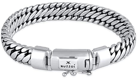 Kuzzoi „Buddha“ Silber-Armband für Herren handgefertigtes Panzeramband aus massiven 925er Sterling Silber Herrenarmband (10mm) poliert 66g schwer 335201-021