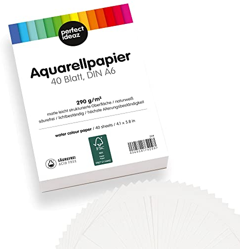 perfect ideaz - 30 Blatt Aquarellpapier DIN-A4, 300 g/m², Watercolor Paper säurefrei, Aquarell-Karton Made in Germany