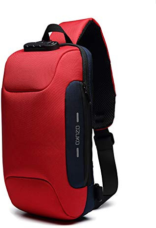 Stöldsäker axelväska axelväska crossbody ryggsäck vattentät bröstväska med USB-laddningsport lätt vardaglig dagväska Väskor, Röd, En storlek