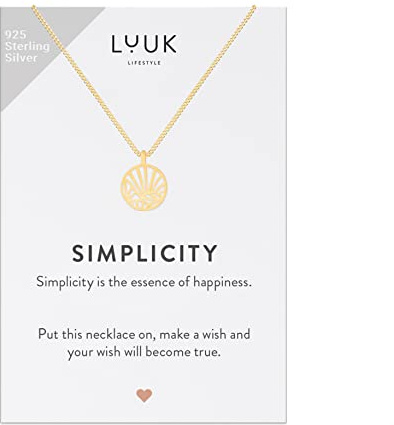 LUUK LIFESTYLE 925 silverhalsband i rostfritt stål med rutmönsterhänge och ett inspirerande SIMPLICITY-kort, lyckoamulett, vänskapsgåva, personlig present, smycke, guld