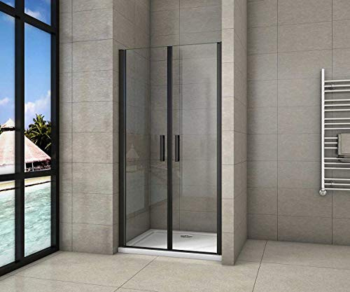 AICA porte de douche 100x200cm porte de douche battante noir en 8mm verre anticalcaire