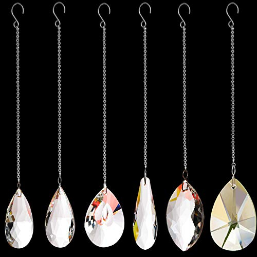 6er Pack Clear Crystal Suncatcher Prisma Anhänger Regenbogen Maker Hängender Suncatcher mit Kette für Sun Catcher, Fenster, Garten, Heimdekoration